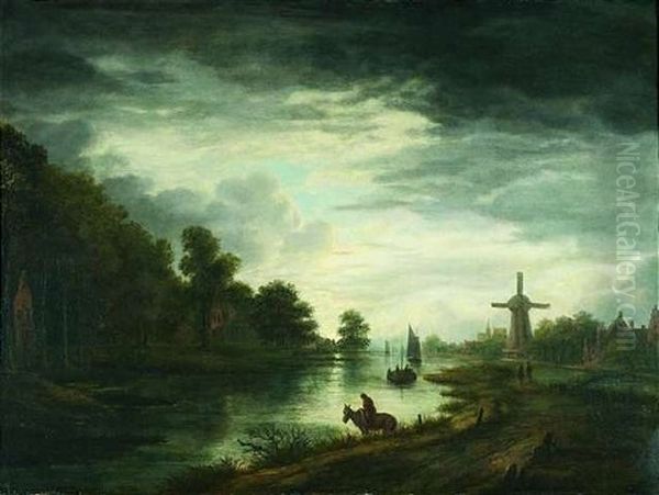 Hollandische Fluslandschaft Im Mondschein Oil Painting by Aert van der Neer