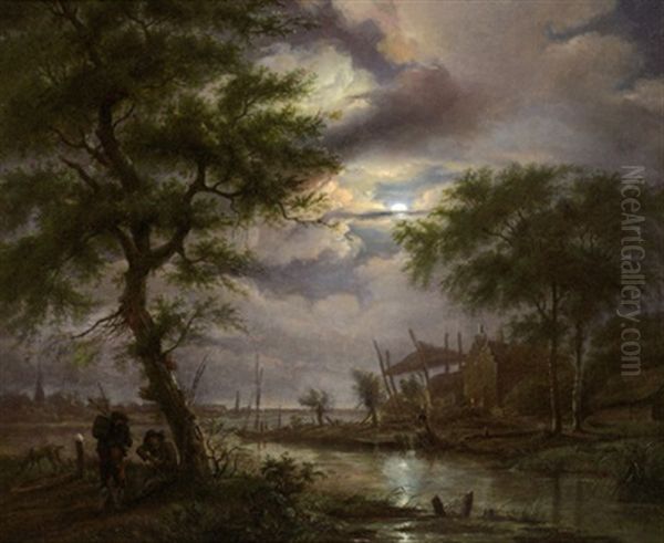 Flusslandschaft Bei Mondschein Oil Painting by Aert van der Neer