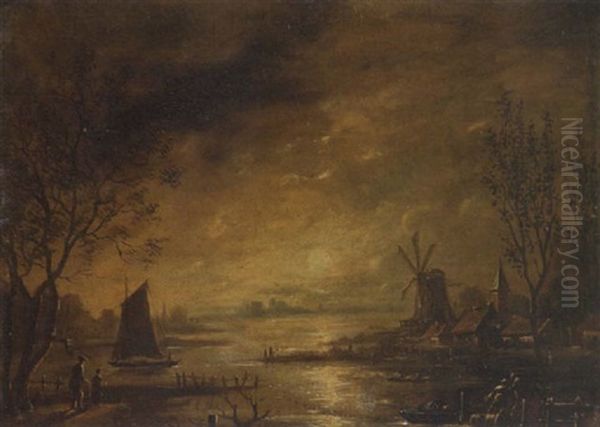 Hollandische Mondscheinlandschaft Oil Painting by Aert van der Neer