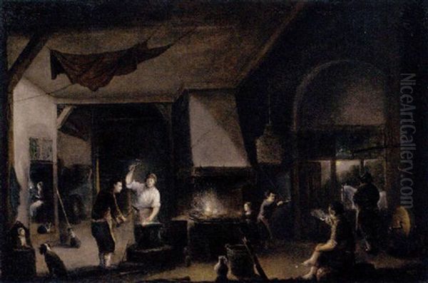 The Interior Of A Blacksmith's Forge Oil Painting by Aert van der Neer