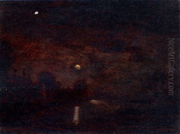 Moonlit Lake Oil Painting by Aert van der Neer