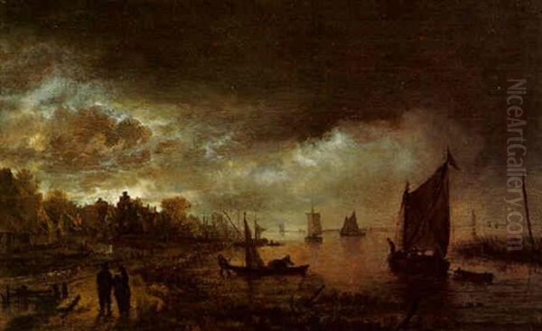 A Canal Landscape At Dusk Oil Painting by Aert van der Neer