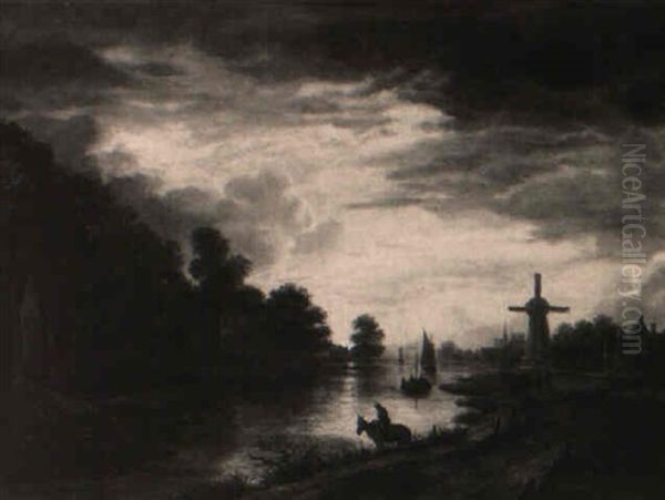 Abendliche Fluslandschaft Oil Painting by Aert van der Neer