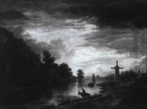 Abendliche Fluslandschaft Oil Painting by Aert van der Neer