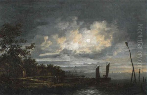 Weiler Am Strand Bei Mondschein Oil Painting by Aert van der Neer