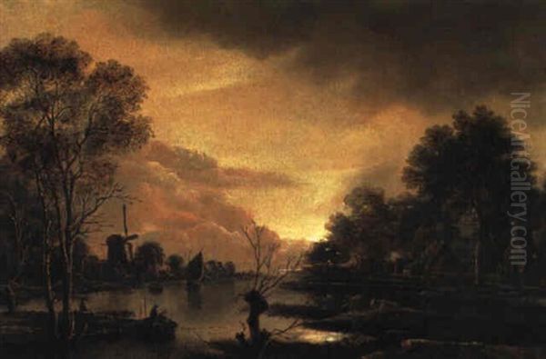 Hollandische Kanallandschaft Bei Mondschein Oil Painting by Aert van der Neer