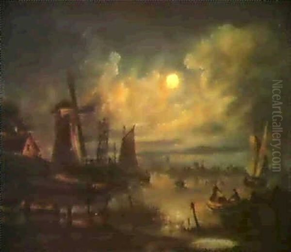 Fischfang Bei Mondschein Oil Painting by Aert van der Neer