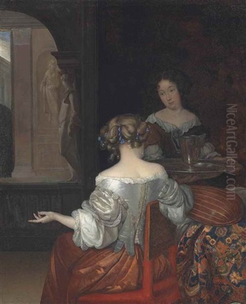 A Seated Lady With Her Maid In An Interior by Eglon Hendrik van der Neer