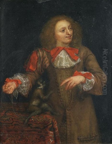 Jeune Homme Jouant Avec Un Singe by Eglon Hendrik van der Neer