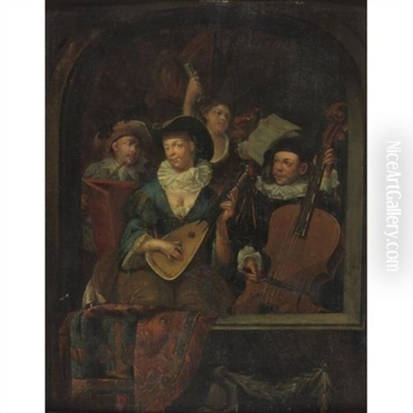 A Merry Company Playing Music Oil Painting by Eglon Hendrik van der Neer