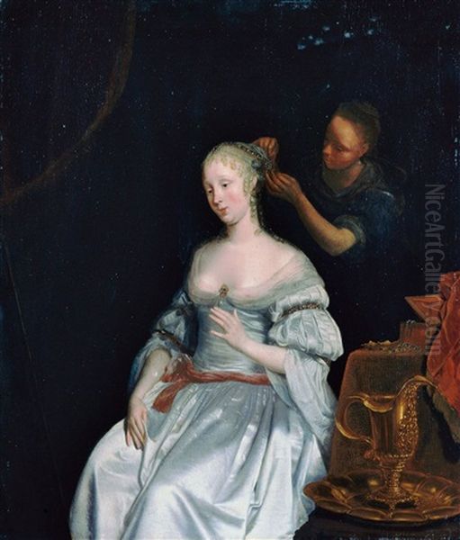 Junge Dame Mit Einer Dienerin Bei Der Toilette Oil Painting by Eglon Hendrik van der Neer