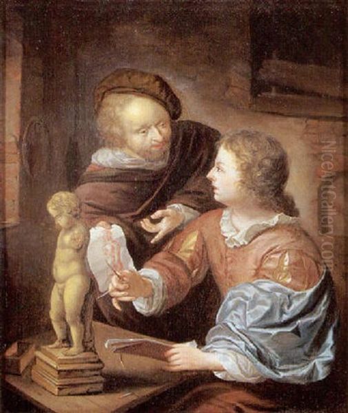 L'apprentissage D'un Jeune Sculpteur Oil Painting by Eglon Hendrik van der Neer