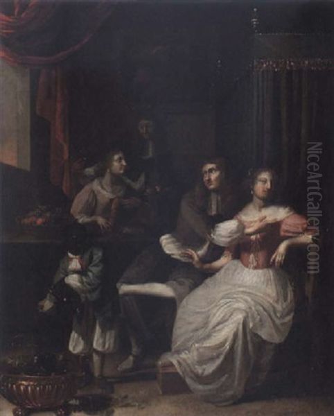 Interior Med Kurtiserande Par Oil Painting by Eglon Hendrik van der Neer