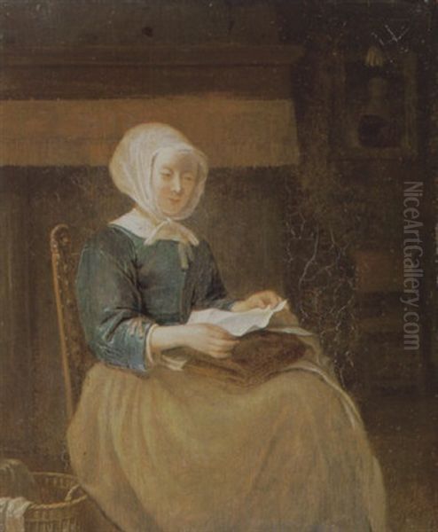 A Lady Seated In An Interior Reading A Letter Oil Painting by Eglon Hendrik van der Neer