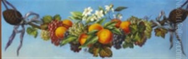 Fruit Garland With Oranges And Grapes Oil Painting by Hermania Sigvardine Neergard