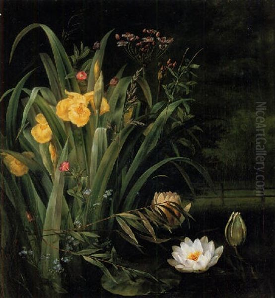 A Lily Pond Oil Painting by Hermania Sigvardine Neergard