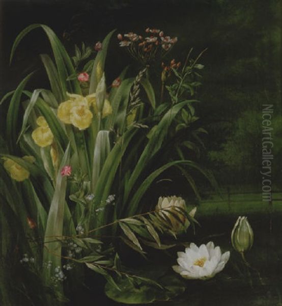 A Lily Pond Oil Painting by Hermania Sigvardine Neergard