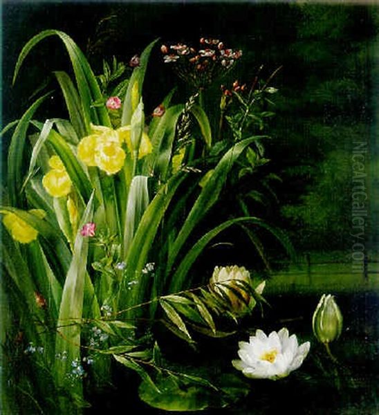 A Lily Pond Oil Painting by Hermania Sigvardine Neergard