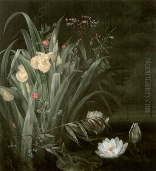 A Lily Pond Oil Painting by Hermania Sigvardine Neergard