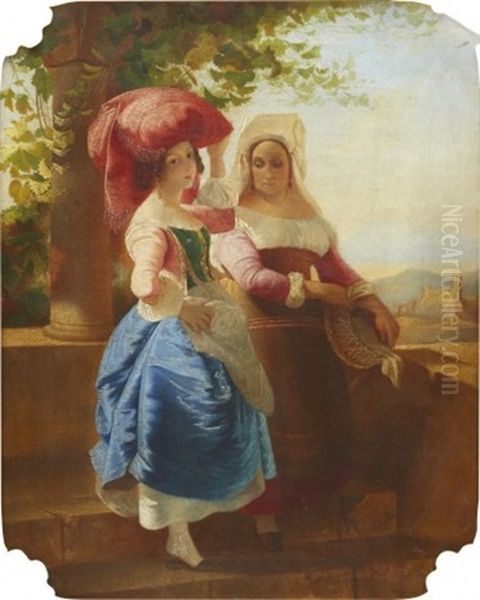 Two Women By A Loggia by Timofey Andreyevich Neff