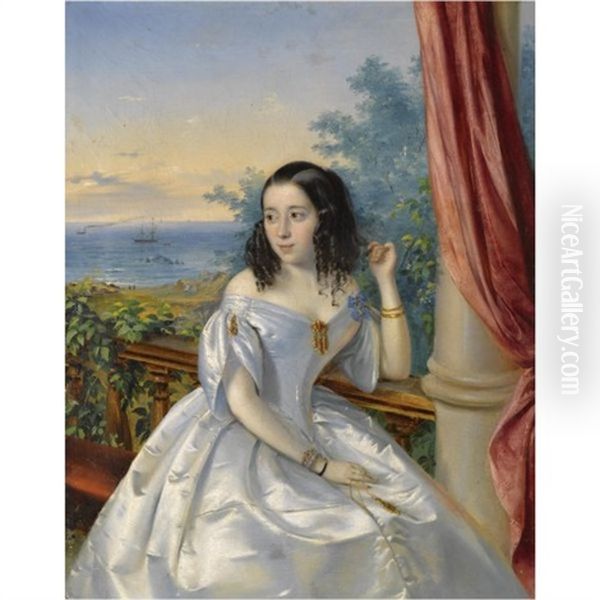 Portrait Of A Lady-in-waiting To Alexandra Fedorovna Oil Painting by Timofey Andreyevich Neff