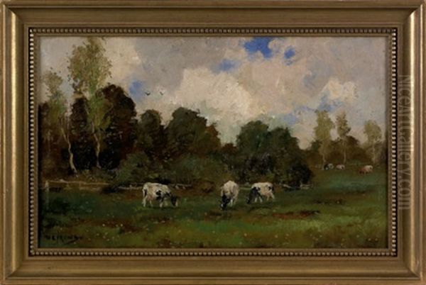 Landscape With Cows Oil Painting by Martinus Jacobus Nefkens