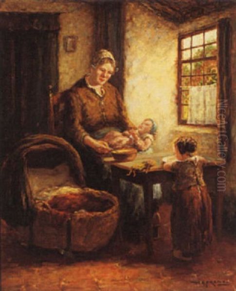 Porridge Time Oil Painting by Martinus Jacobus Nefkens