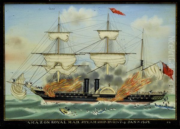 The Amazon, Royal Mail Steam Ship, Burnt 4th Jany. 1852 Oil Painting by Petrus Nefors