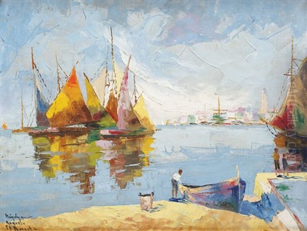 Vele In Port Oil Painting by Rudolph Negely