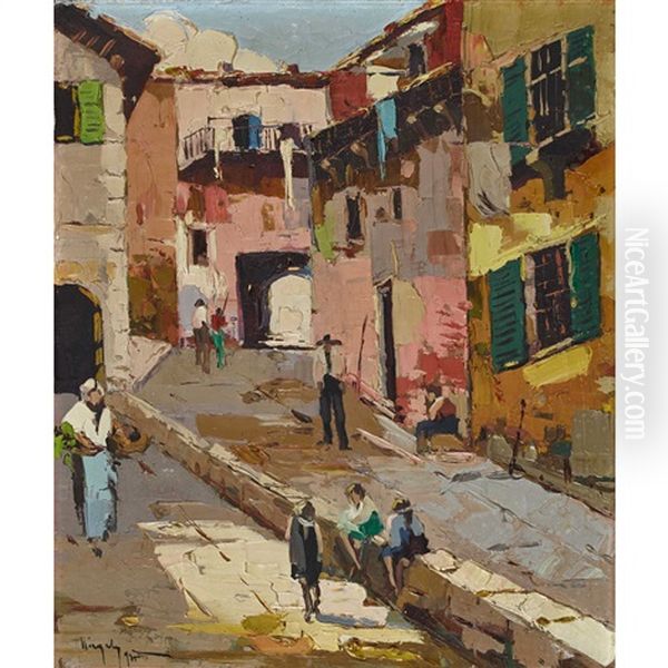 Vieille Maisons A Fiume Oil Painting by Rudolph Negely