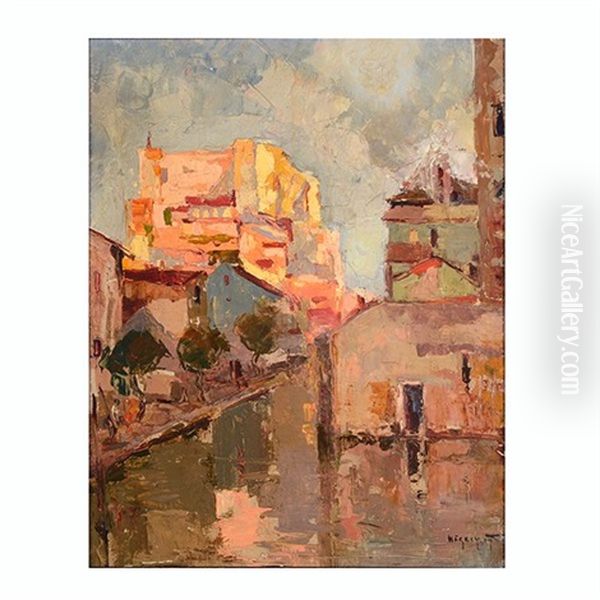 Impressionist Town Oil Painting by Rudolph Negely