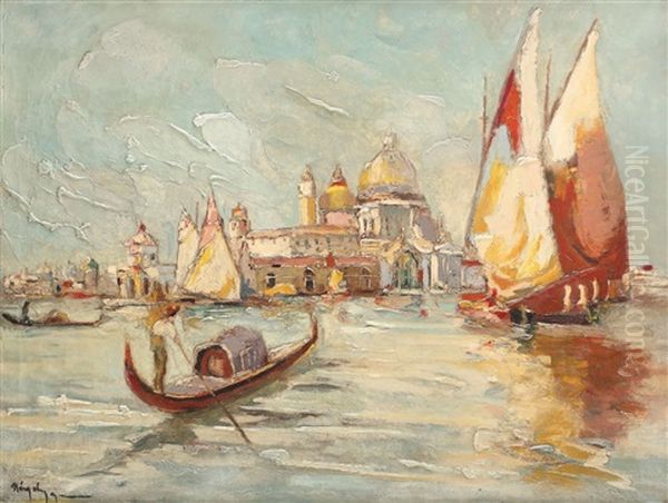 Venetia, Catre Santa Maria Della Salute Oil Painting by Rudolph Negely