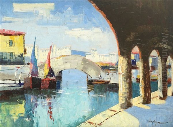 Columns In Venice Oil Painting by Rudolph Negely