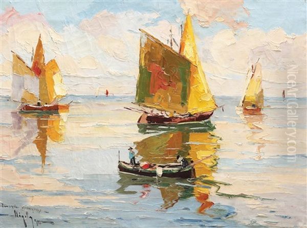 Yawls Oil Painting by Rudolph Negely