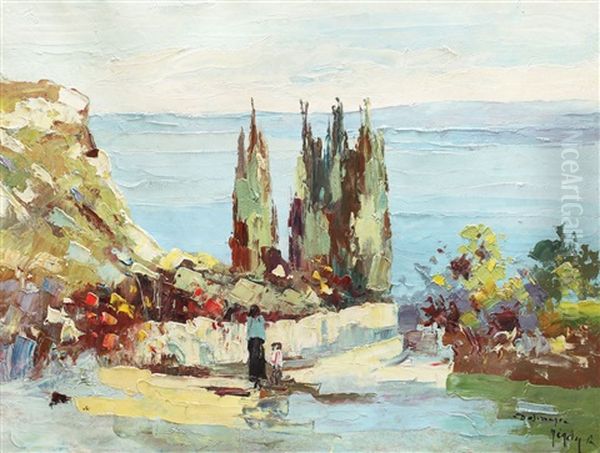 Walk On Dalmatian Coast Oil Painting by Rudolph Negely