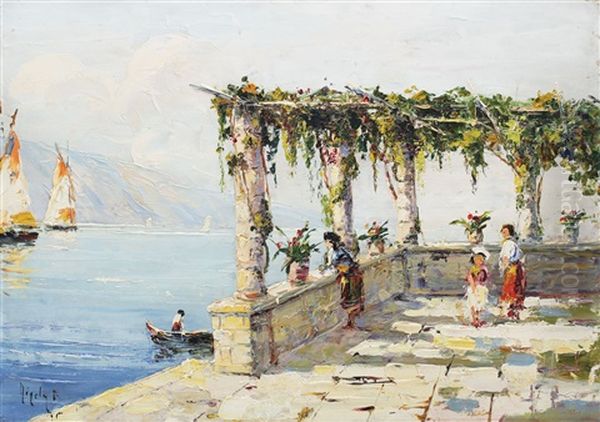 Terace In Sorrento Oil Painting by Rudolph Negely