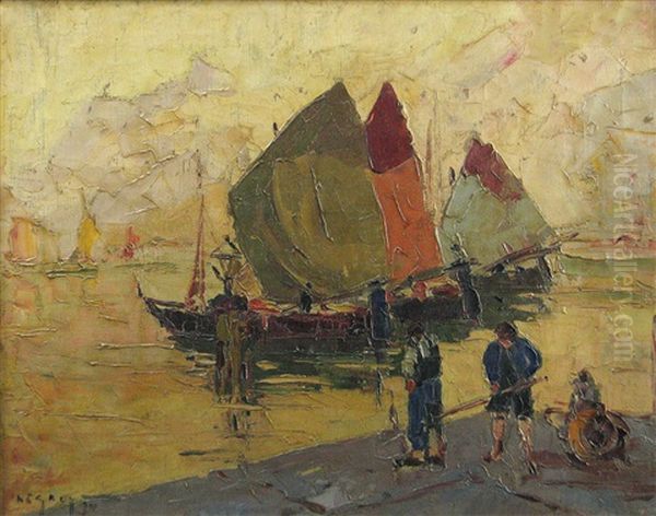 Boats At The Quay Oil Painting by Rudolph Negely