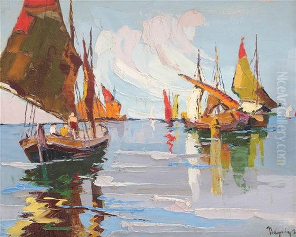 Boats Oil Painting by Rudolph Negely