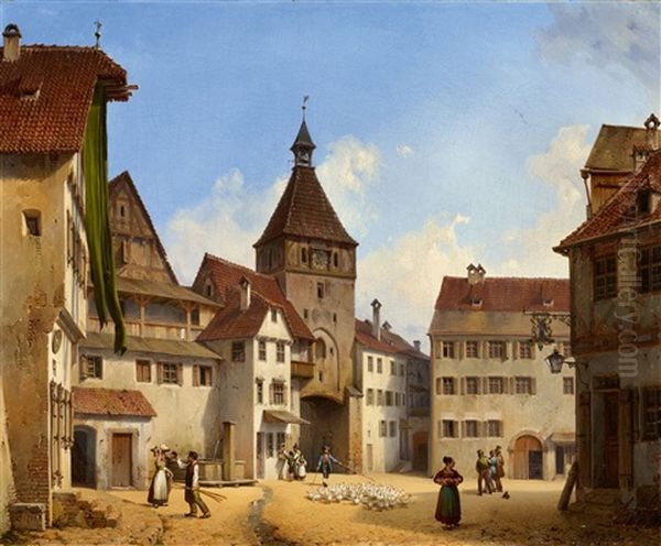 The Iller Gate In Kempten Oil Painting by Michael Neher