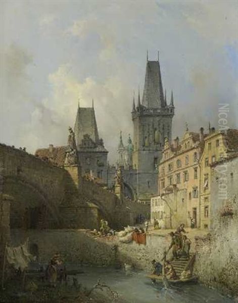 Die Bruckenturme In Prag Oil Painting by Michael Neher