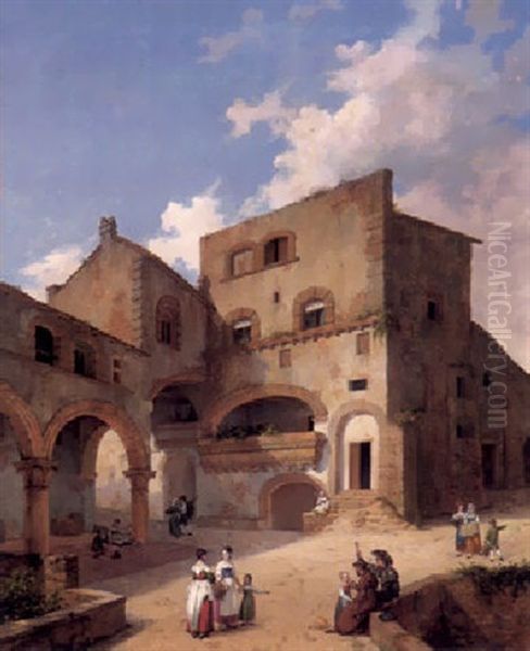 Platz In Einer Mittelitalienischen Stadt (viterbo?) Oil Painting by Michael Neher