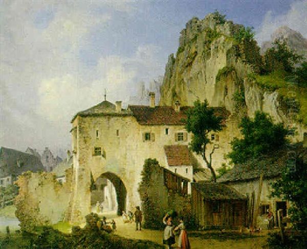 Stadtthor Von Essing Im Altmuhlthal Oil Painting by Michael Neher