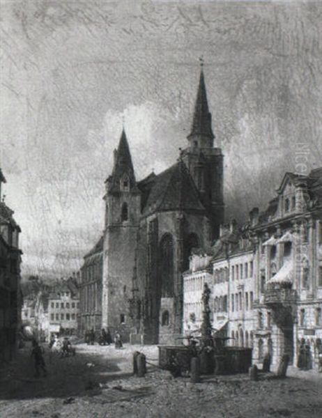 Ansbach. Blick Auf Den Markgraf-georg-brunnen Oil Painting by Michael Neher