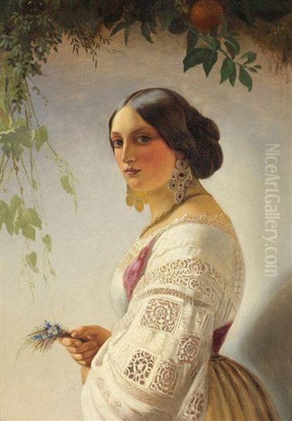 Bildnis Einer Jungen Frau Oil Painting by Timoleon Carl von Nehf