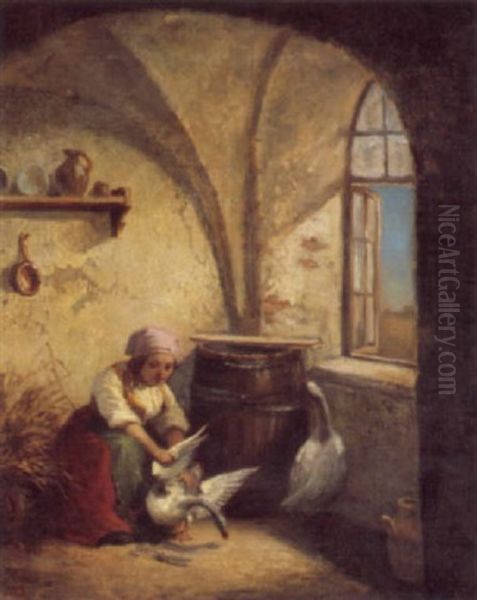 Tending To The Swan Oil Painting by Timoleon Carl von Nehf