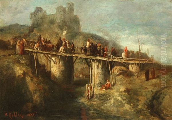 Corps De Troupe Passant Sur Un Pont De Bois Oil Painting by Victor Nehlig