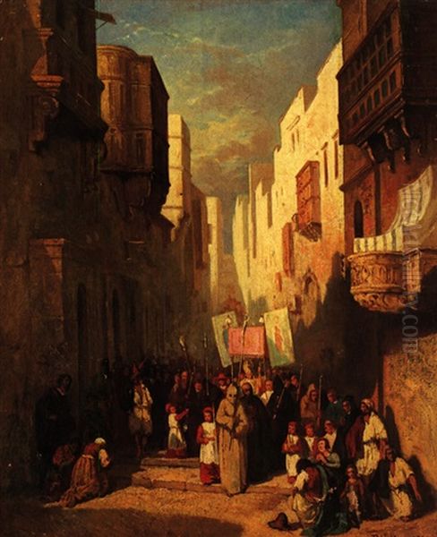 Prozession In Den Gassen Von La Valetta - Malta Oil Painting by Victor Nehlig