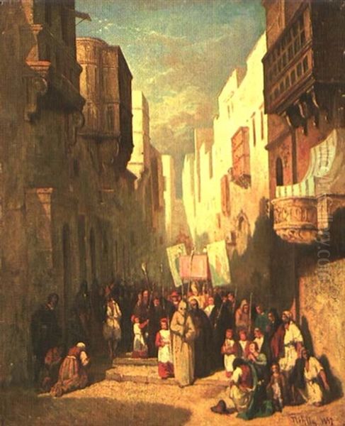 Prozession In Den Gassen Einer Sudlichen Stadt Oil Painting by Victor Nehlig