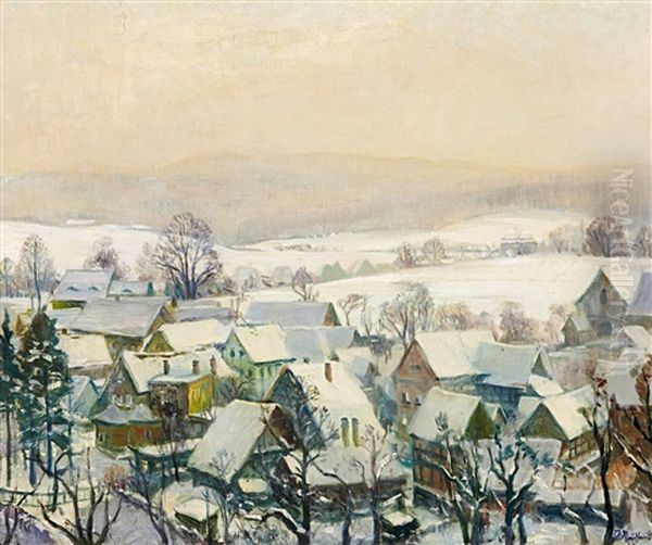 Verschneites Dorf Im Thuringischen Oil Painting by Paul Neidhardt