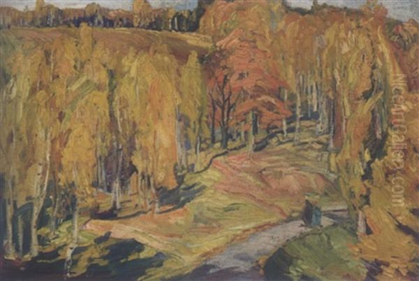 Thuringische Waldlandschaft Im Herbst Oil Painting by Paul Neidhardt